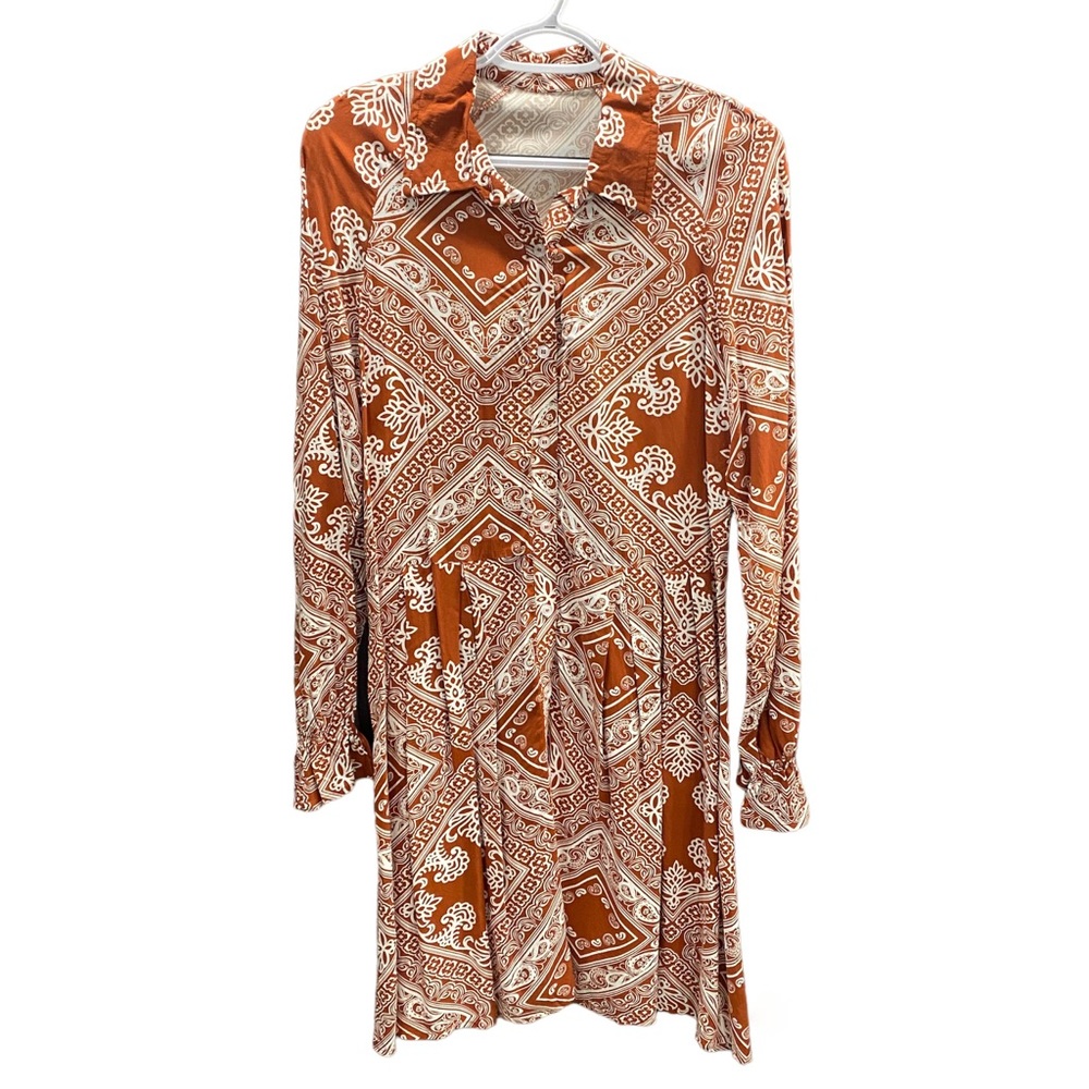 Burnt Orange Summer Long Sleeve Dress Size Small